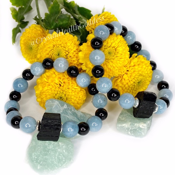 Aquamarine Black Tourmaline Bracelet - Picture 1 of 6